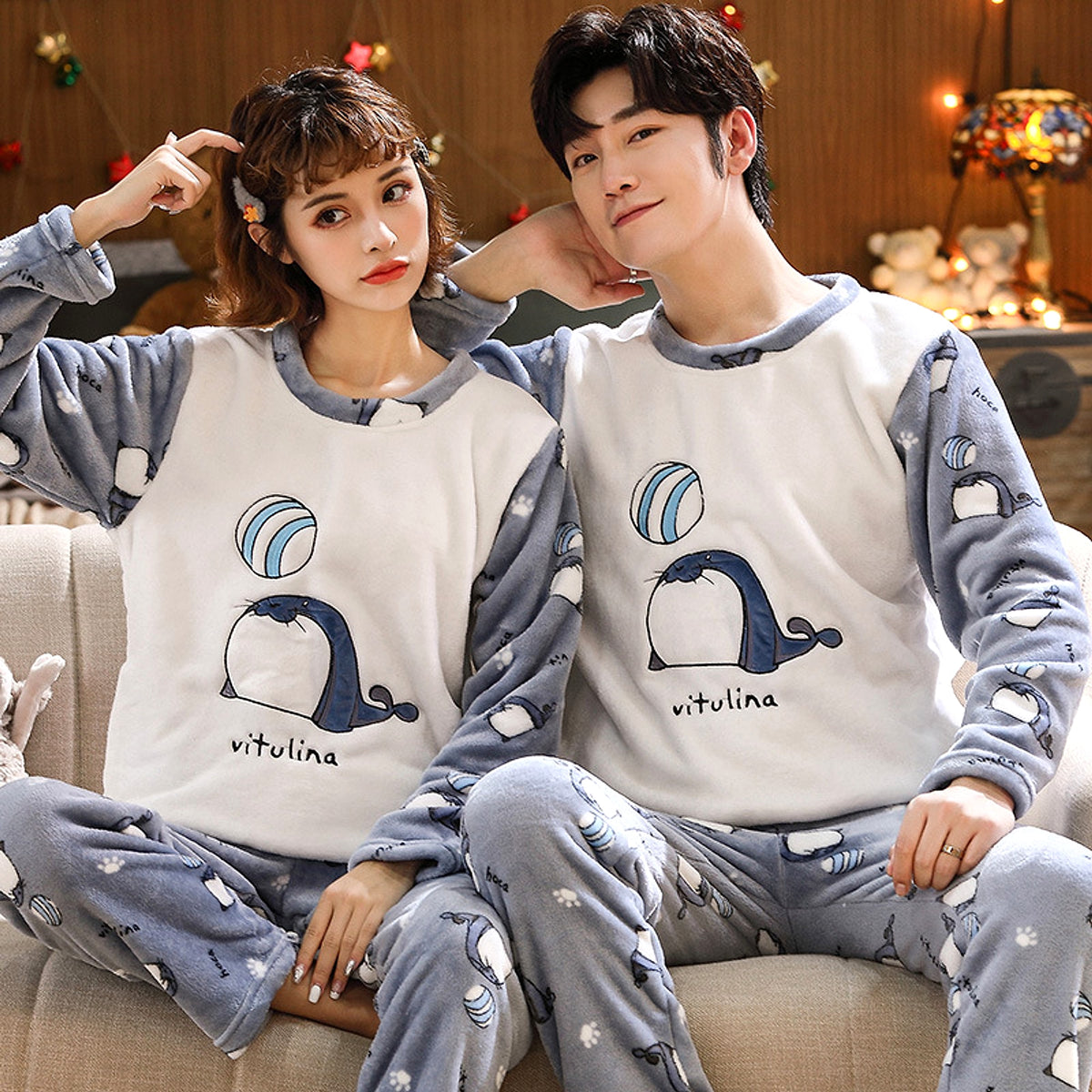 Couples Warm And Velvet Thickened Flannel Home Service Pajamas Set - enhanced image 15