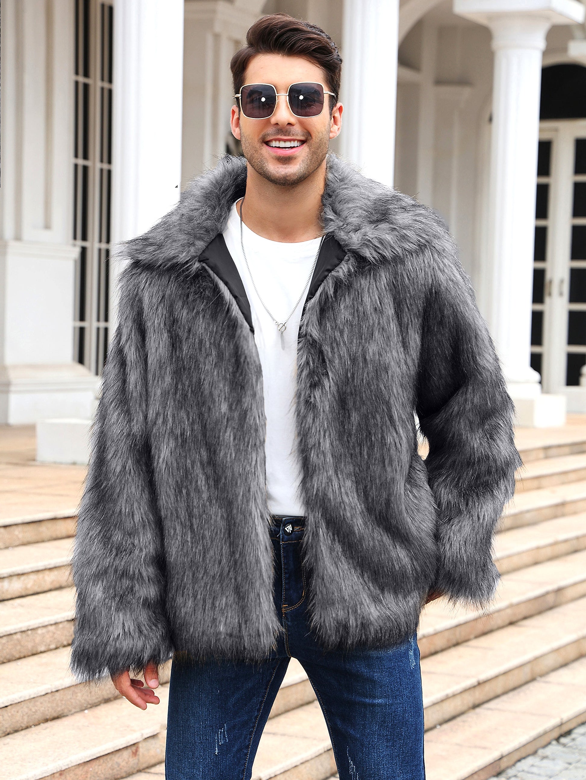 Men's Lapel Short Faux Fur Jacket – Luxurious Warmth & Style - enhanced image 15