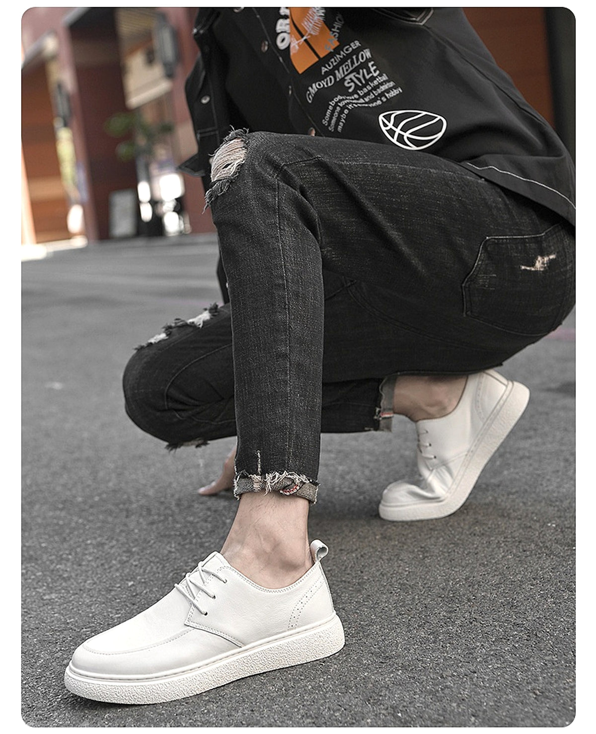 First Layer Cowhide Men's Casual Pumps Sole Leather Round Head Low-cut White Shoes - enhanced image 15