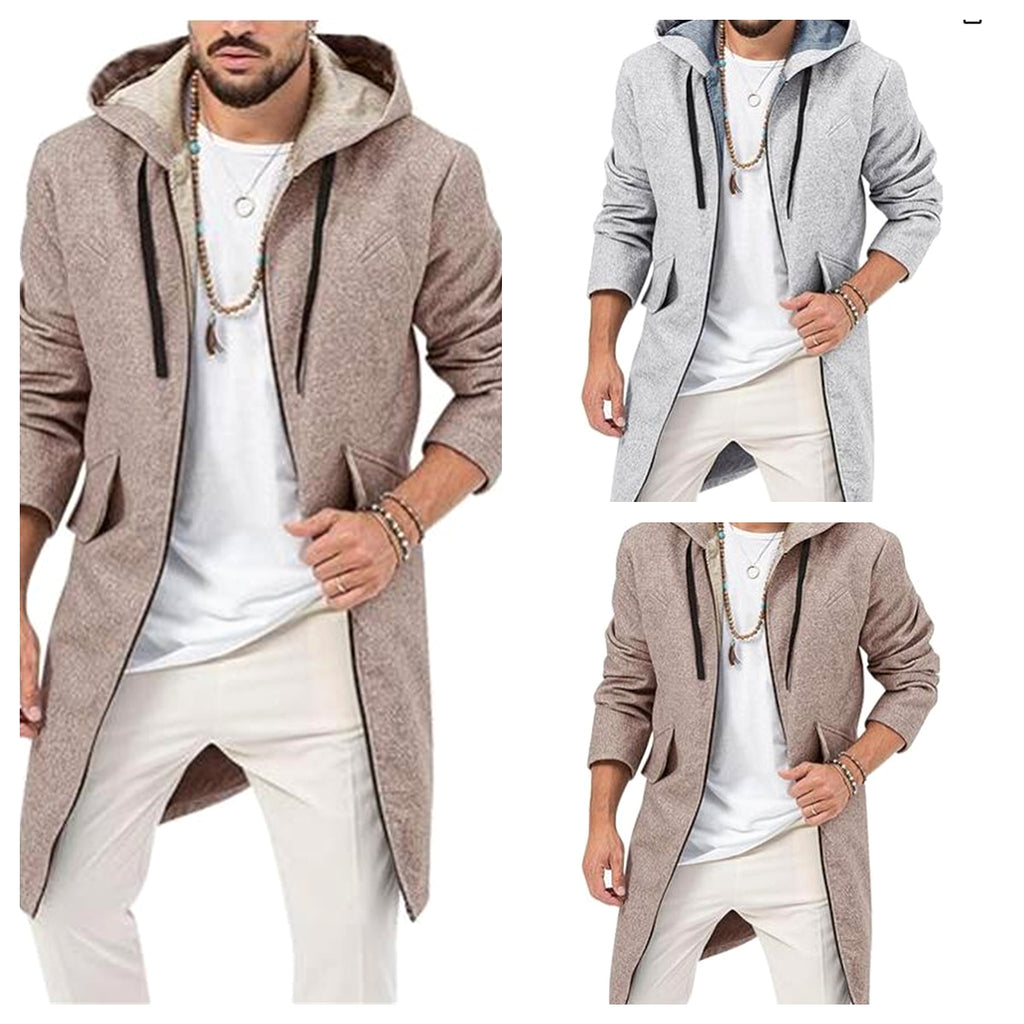 Hooded Jacket Single Zipper Cardigan Woolen Men's Coat - enhanced image 15