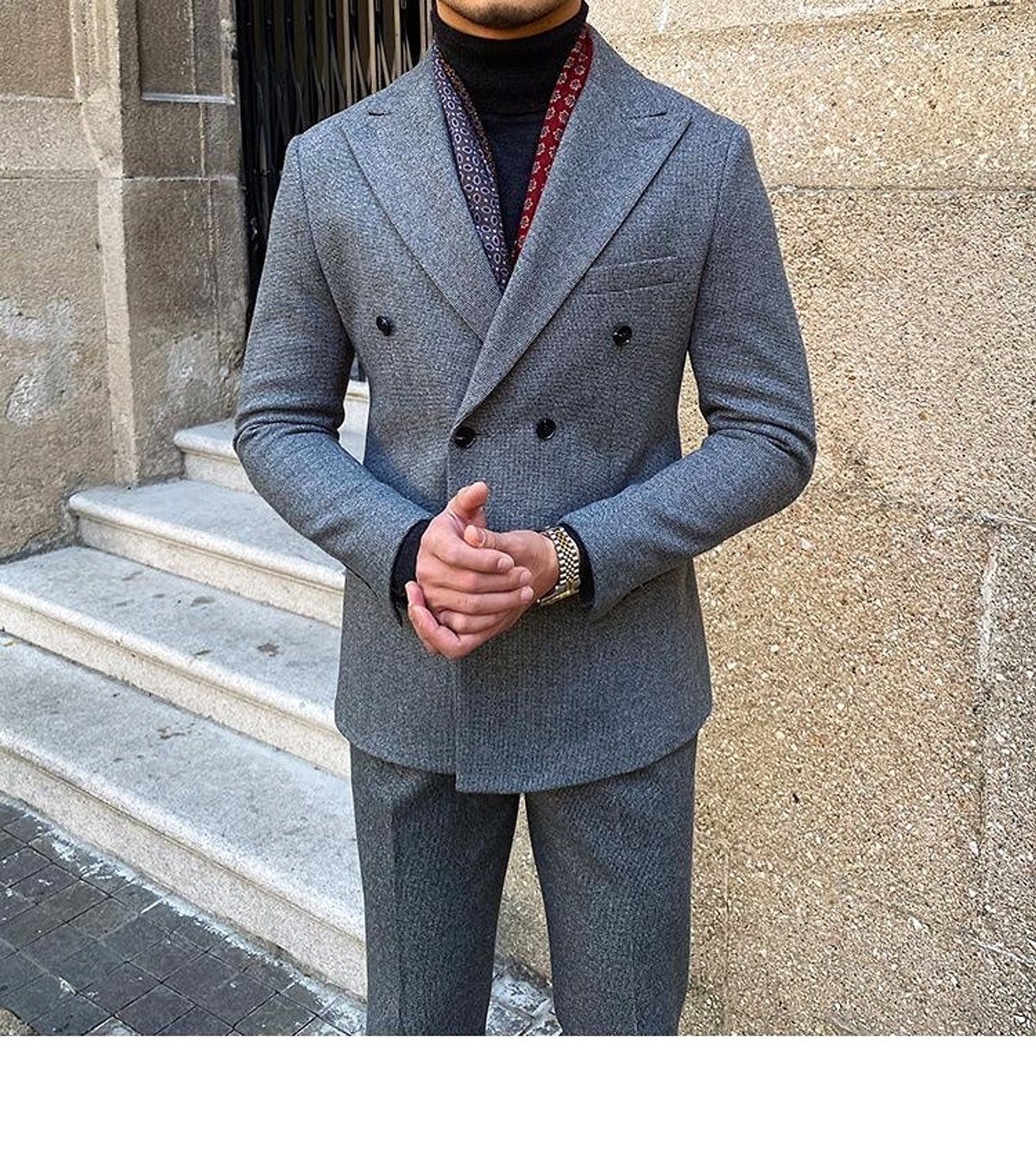 Houndstooth Double Breasted Slim Fit Suit Men's Suit - enhanced image 15