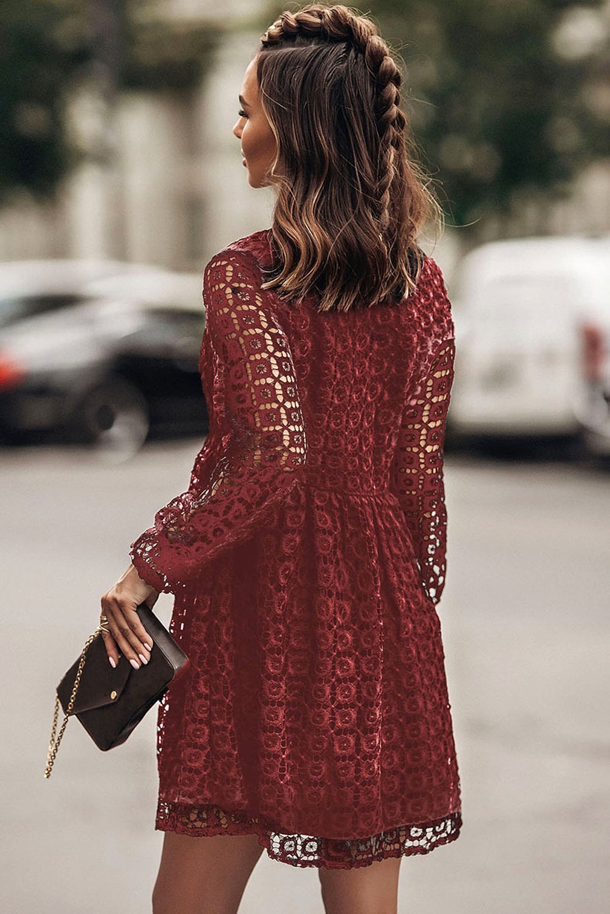 A. Lace Stitching Long Sleeve Dress Women - enhanced image 15