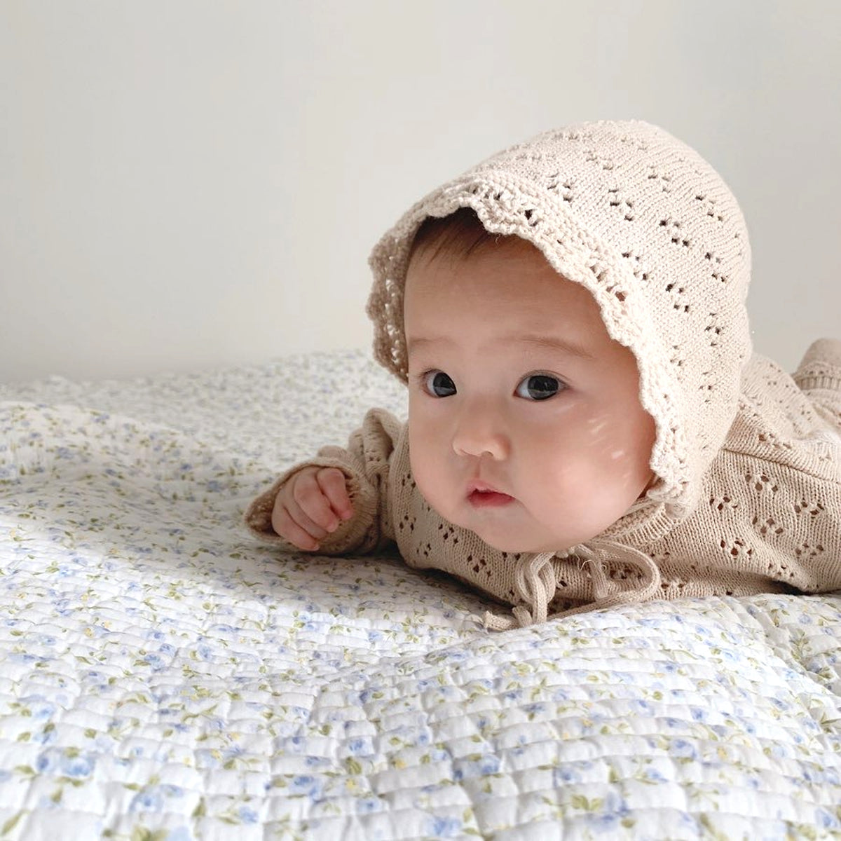 LaceNest™ – Knitted Hollow Baby Romper with Hat - enhanced image 15