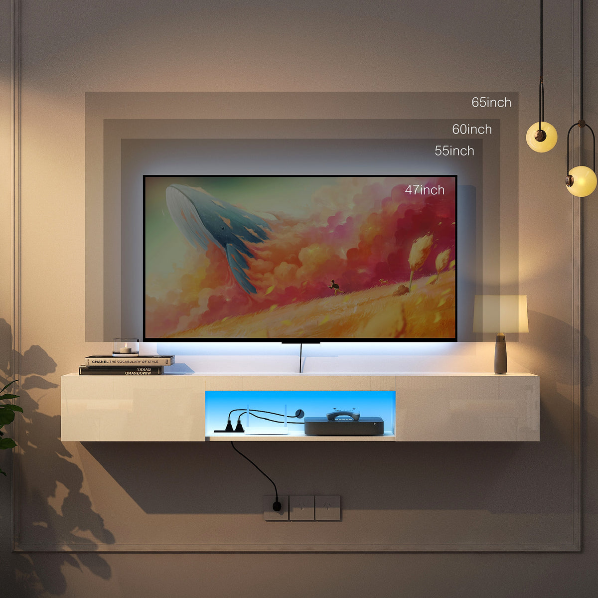 LumiWall™ – Floating TV Wall Shelf with 16-Color LED Lights for 55–65" Screens (US Warehouse) - enhanced image 15
