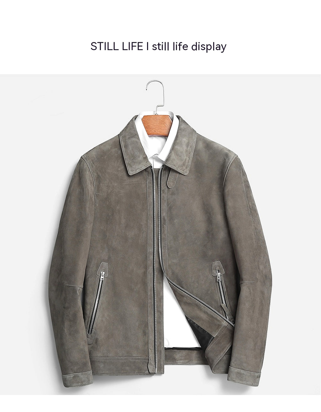 A1. Men's Lambskin Suede Lapel Biker's Leather Jacket - enhanced image 15