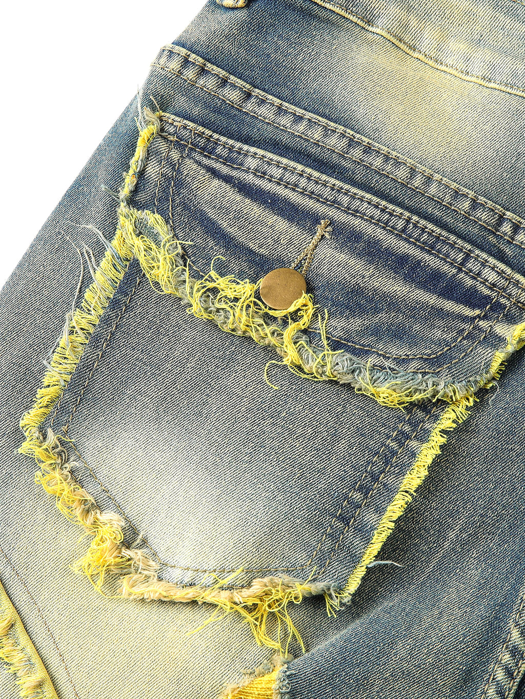 Men's Patchwork Fringe Slightly Flared Stretch Jeans - enhanced image 15