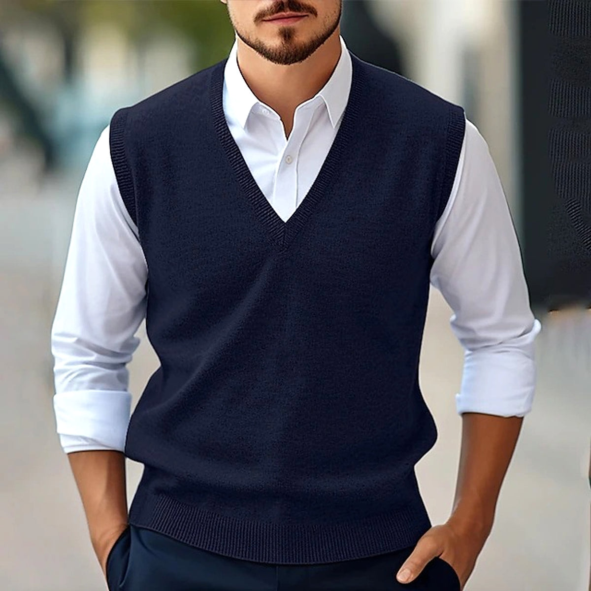 Men's Sleeveless Sweater Vest Casual Solid Color And V-neck - enhanced image 15