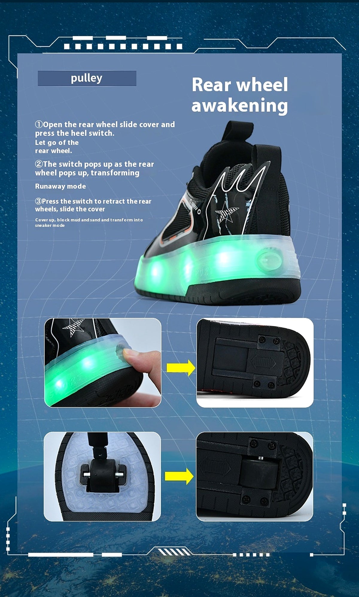 Mesh Double Wheel Heelys Children's Luminous Charging Roller Skating Deformation Skate Shoes - enhanced image 15