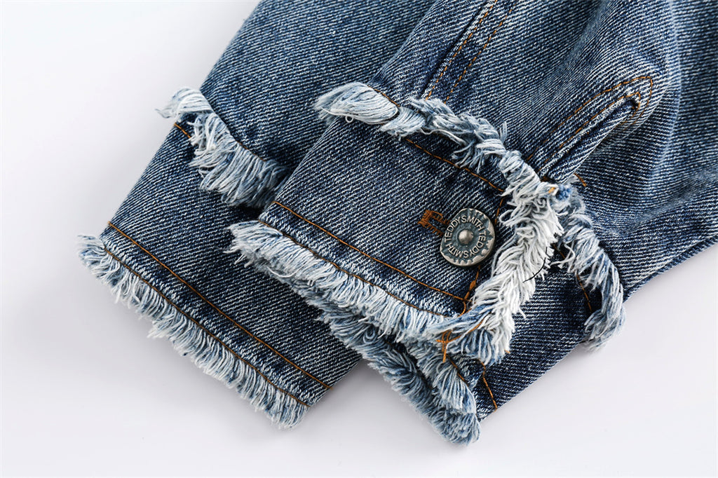 1. National Style Burrs Stitching Washed Denim Jacket - enhanced image 15