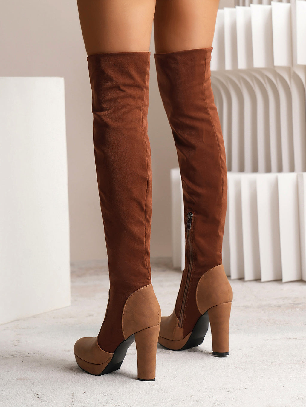 New Long Boots For Women Elastic Suede High Square Heel Over-the-knee Boots Fashion Party Shoes Winter - enhanced image 15