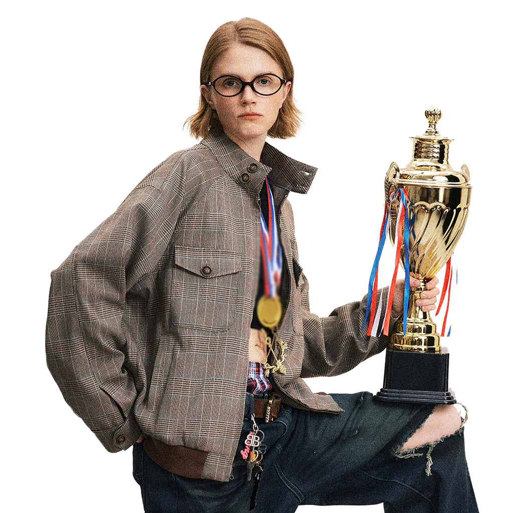 Plaid Loose-fitting Stand-up Collar Jacket Men And Women - enhanced image 15
