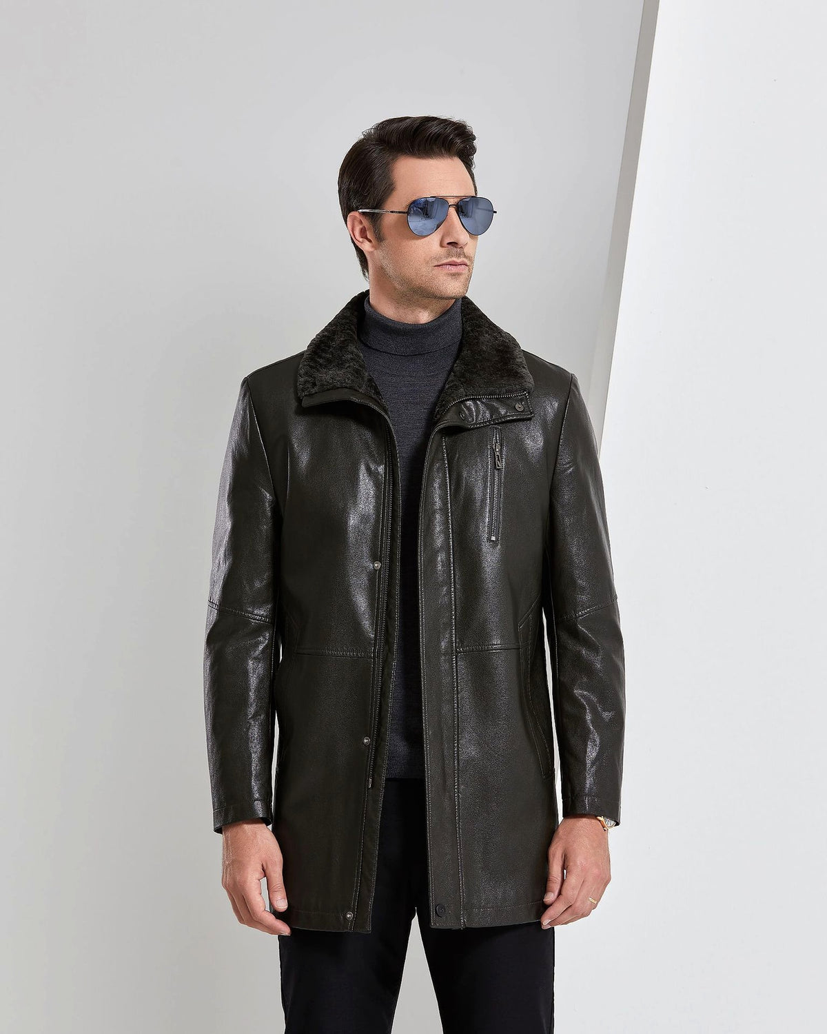 Real Leather Men's Winter Jacket – Thickened & Fleece-Lined Elegance - enhanced image 15
