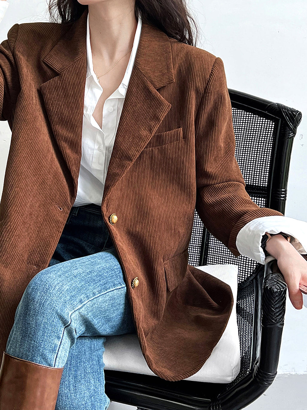 Retro Heavy Industry Metal Buckle Corduroy Suit Jacket - enhanced image 15