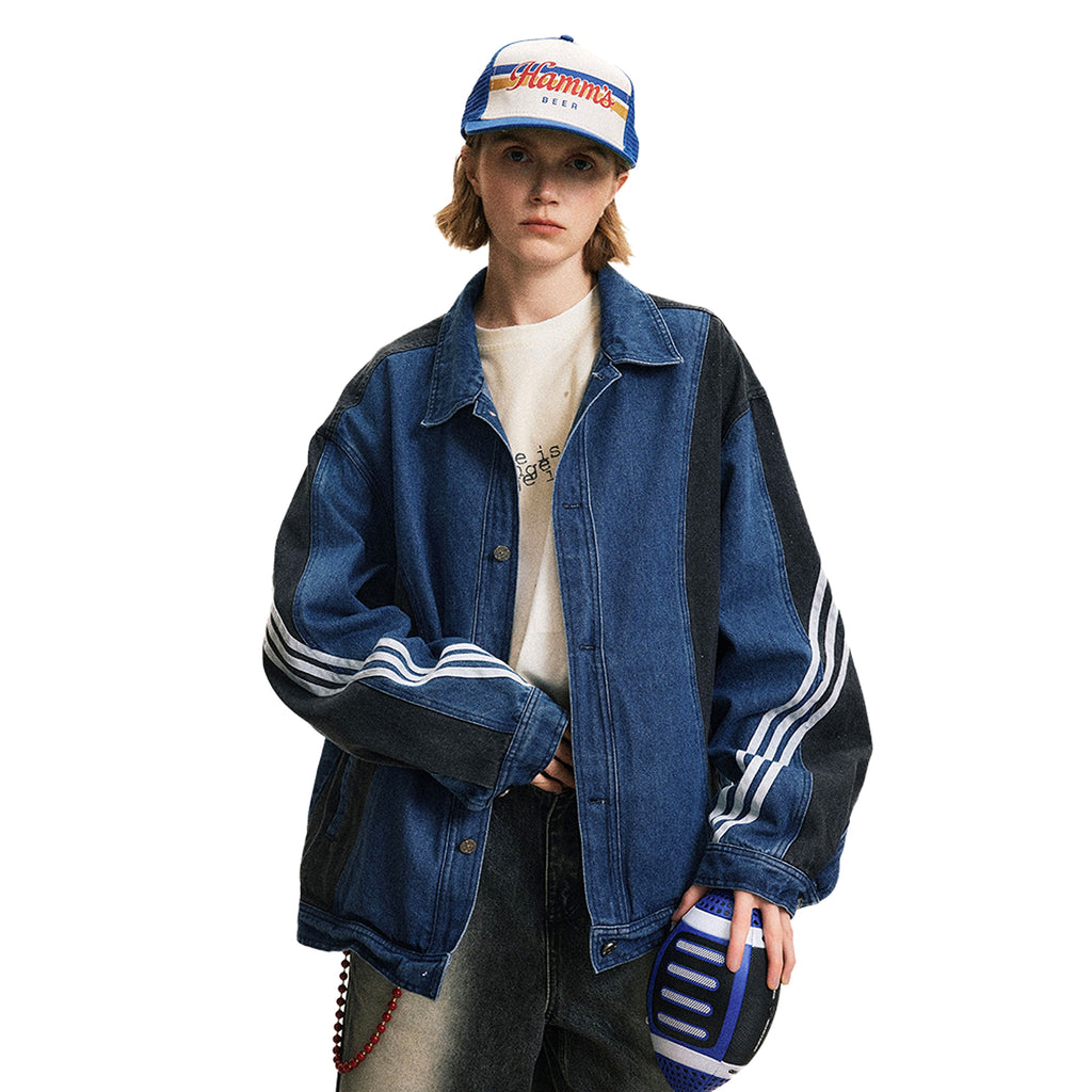 Side Stripe Stitching Loose Denim Jacket Men And Women European And American - enhanced image 15