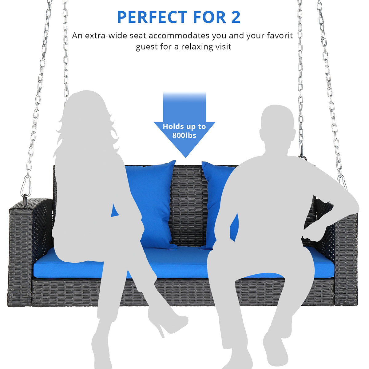 SolunaSwing™ – 4ft Black Rattan Hanging Chair with Blue Cushions - enhanced image 15