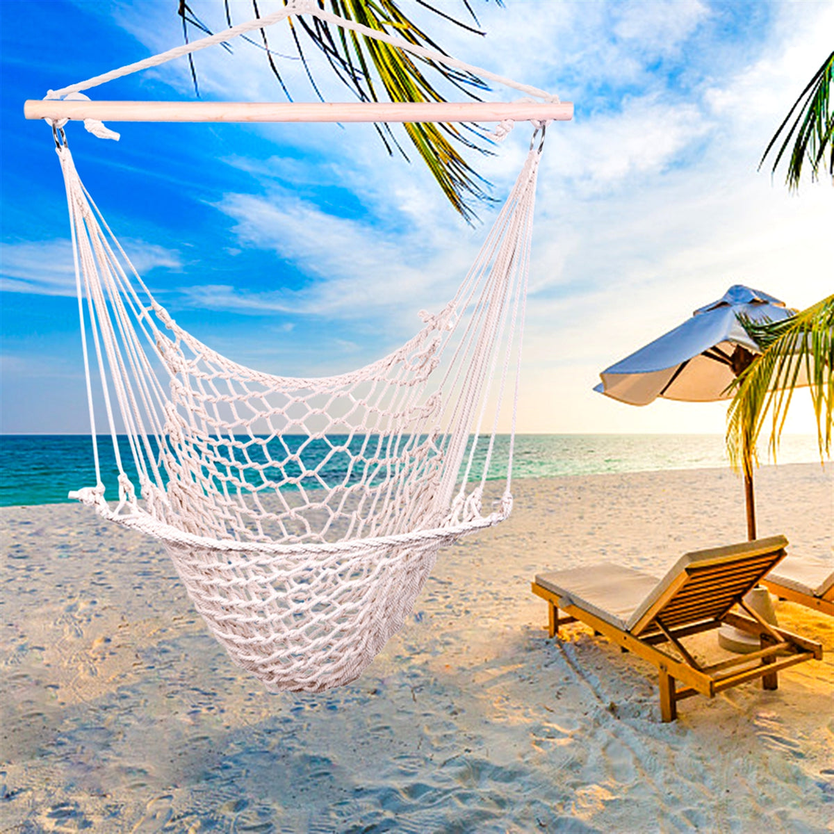 SolunaWeave™ – Cotton Rope Hanging Chair (Beige) - enhanced image 15