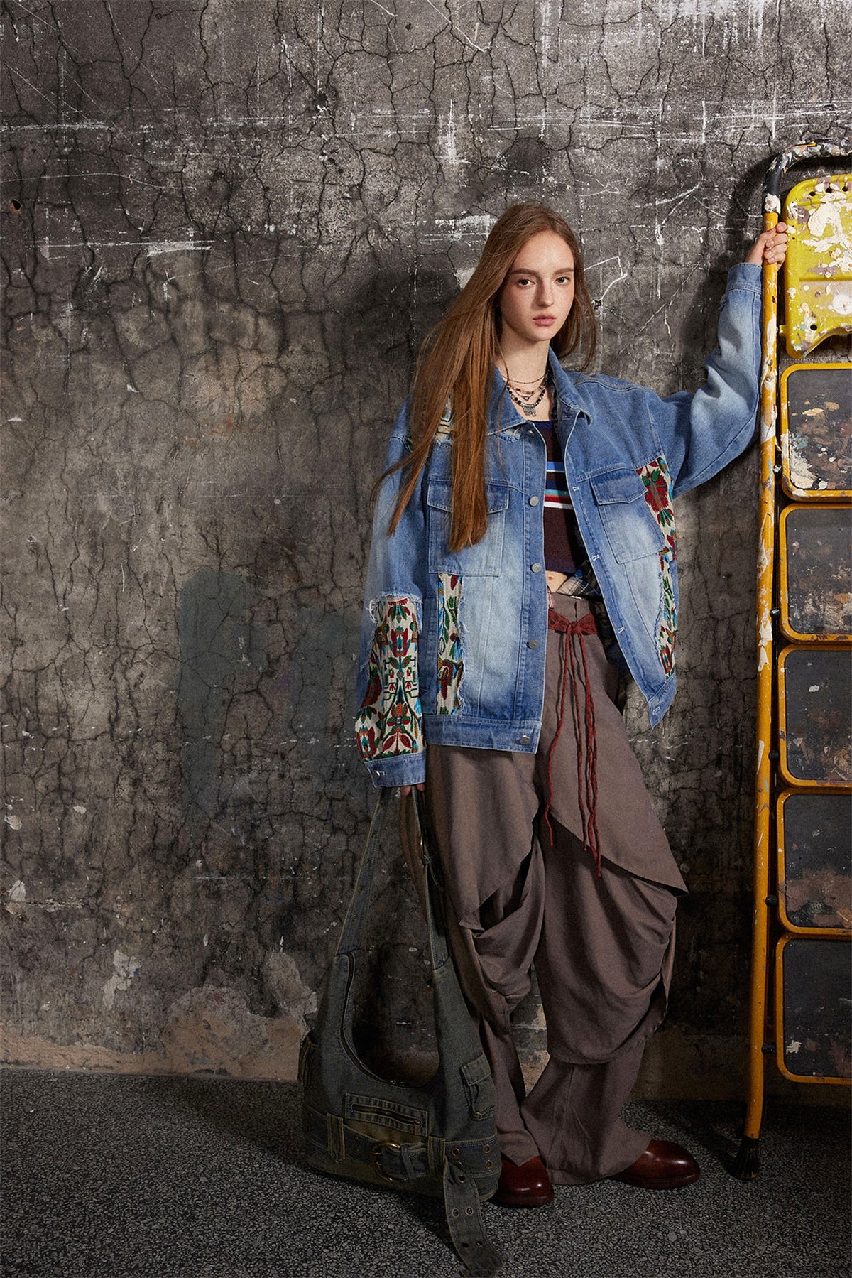 1. Stitching Embroidery Frayed Hem Denim Jacket Women - enhanced image 15