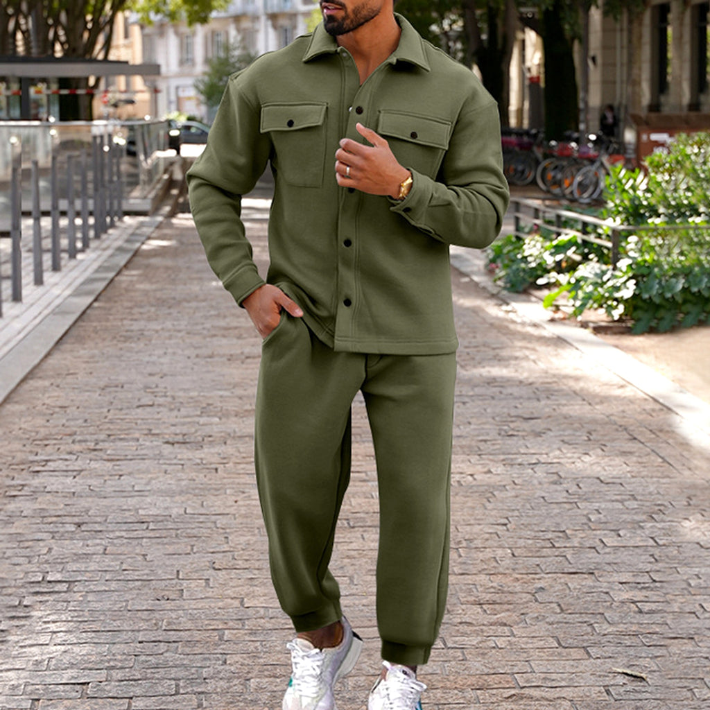 A Suede Single-breasted Solid Color Slim Fit Two-piece Suit Men (Tracksuit) - enhanced image 15