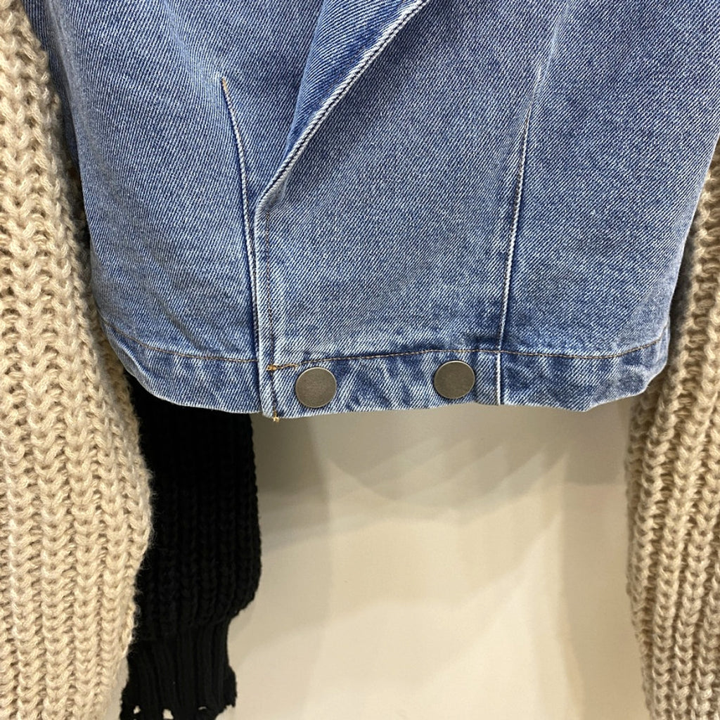 Women's Retro Minority Patchwork Knitting Denim Jacket - enhanced image 15