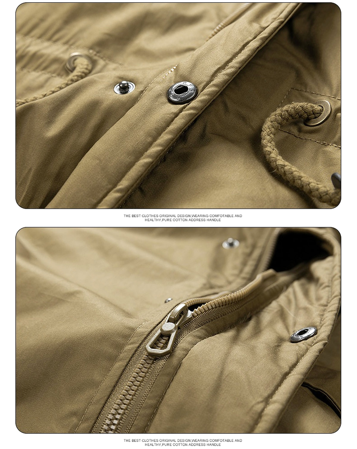 Zipper Solid Color Regular Brown Extra Thick Men 's Jacket - enhanced image 15