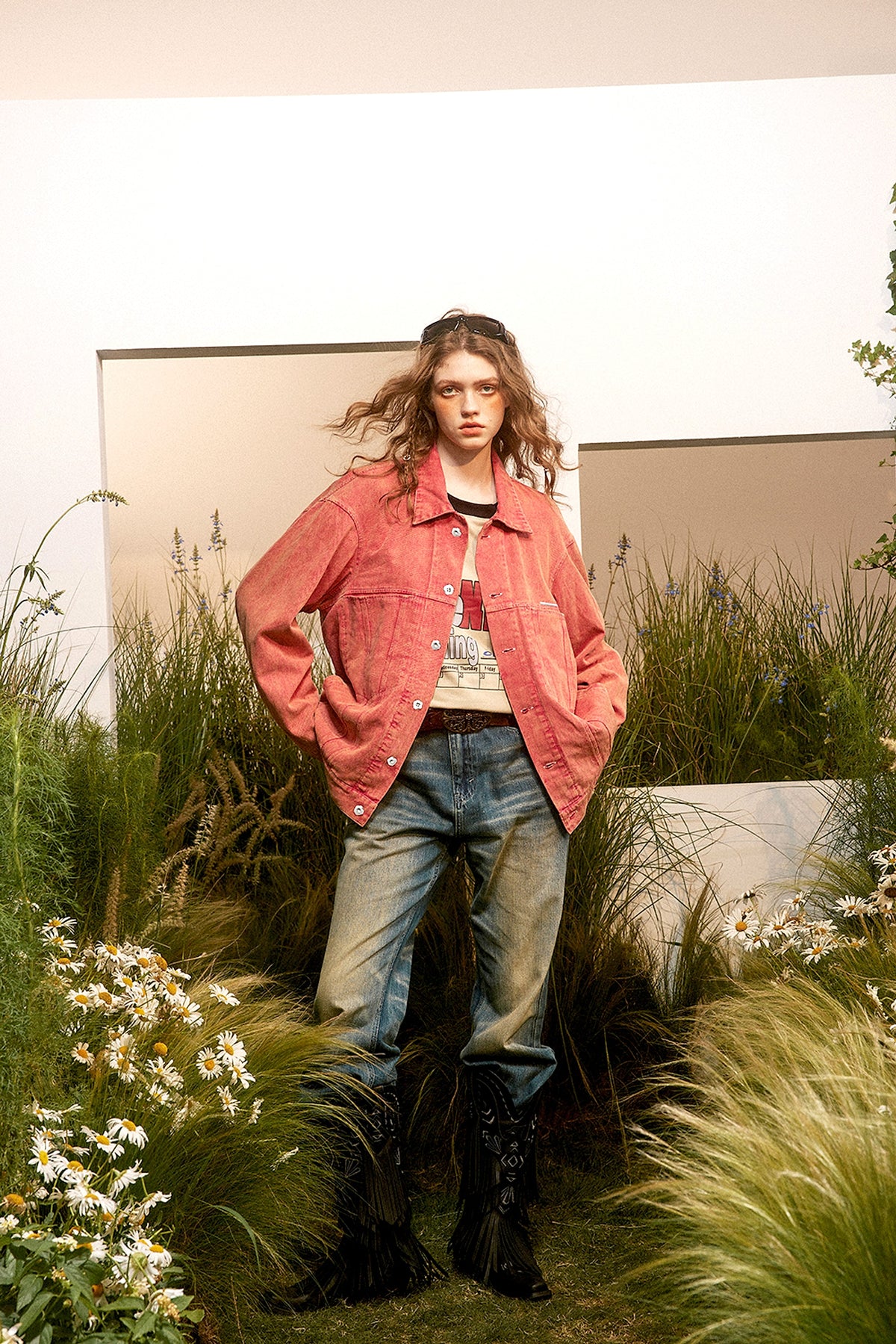 Abstract Embroidered Washed Denim Jacket - enhanced image 16