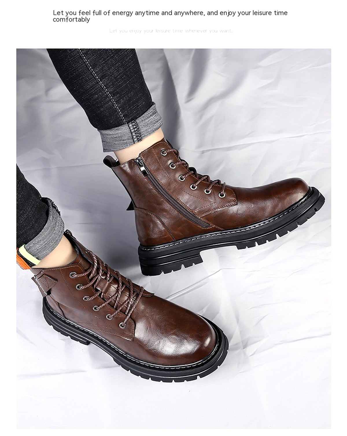 Autumn And Winter Cowhide Casual Mens Boots Thick Bottom Round Toe Warm - enhanced image 16