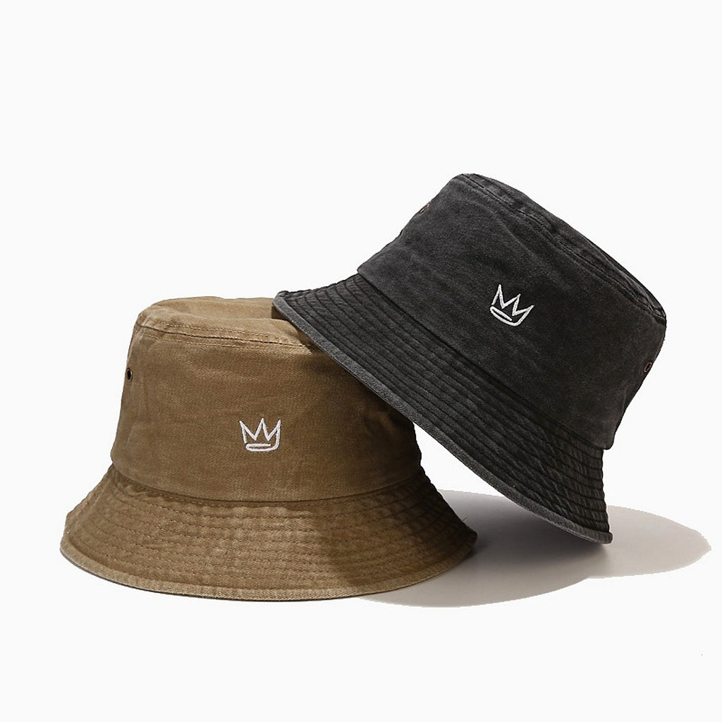 Crown Embroidered Fisherman Hat Washed Cotton Vintage Distressed - enhanced image 16
