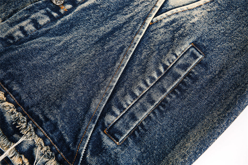 Denim Cargo Pants Jacket Men And Women Heavy Industry Washed And Worn - enhanced image 16