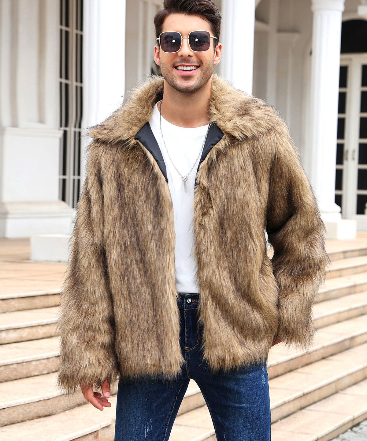 Men's Lapel Short Faux Fur Jacket – Luxurious Warmth & Style - enhanced image 16