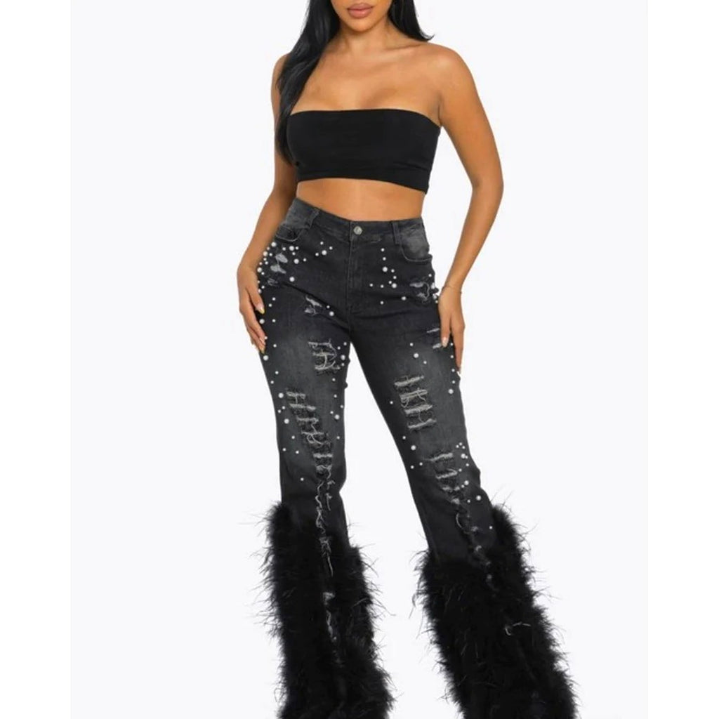 Glam Wool Beaded Jeans – Runway Edition 25 - enhanced image 16