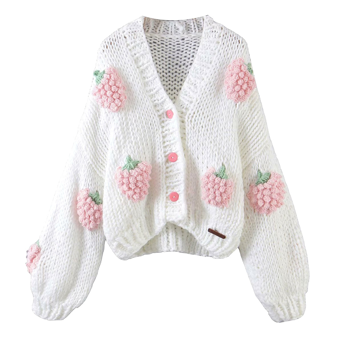 Handmade Crochet Cardigan Sweater Women Fruit Jacquard Embroidery - enhanced image 16