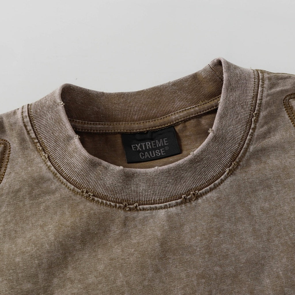 High Street Retro Washed Distressed Deconstruction Stitching Short Sleeve - enhanced image 16