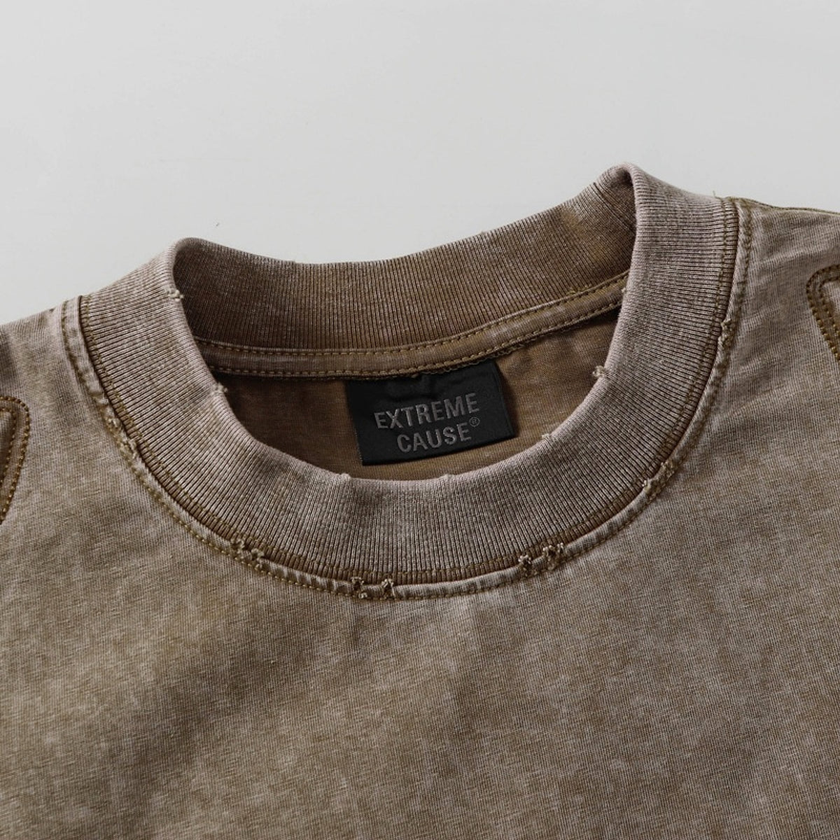 High Street Retro Washed Distressed Deconstruction Stitching Short Sleeve - enhanced image 16