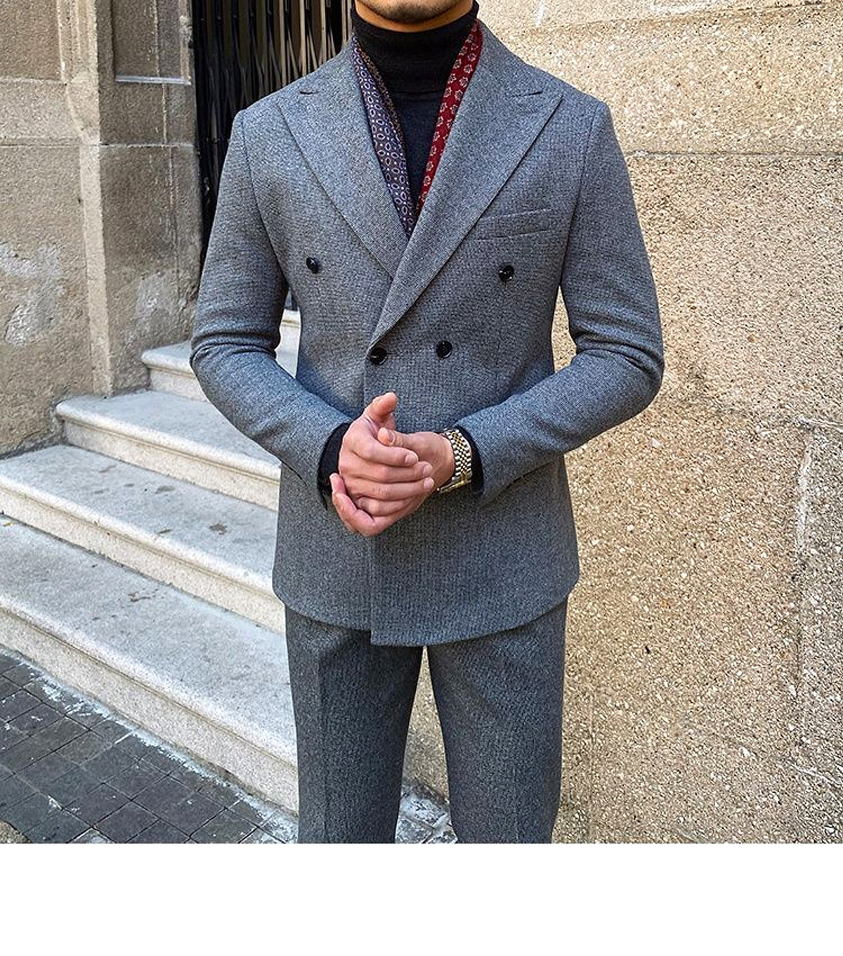 Houndstooth Double Breasted Slim Fit Suit Men's Suit - enhanced image 16