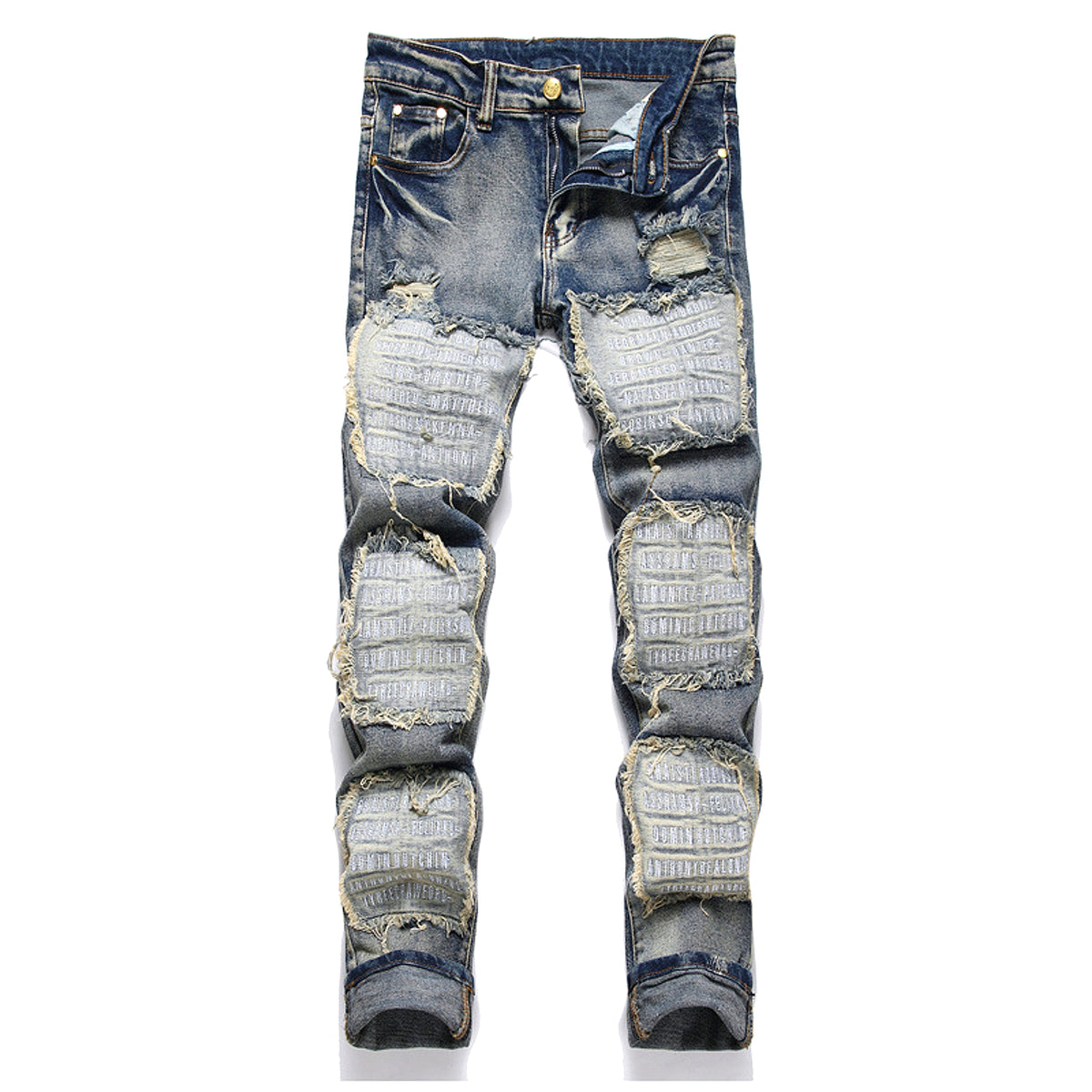 RawEdge™ – Distressed Patchwork Slim Jeans - enhanced image 16