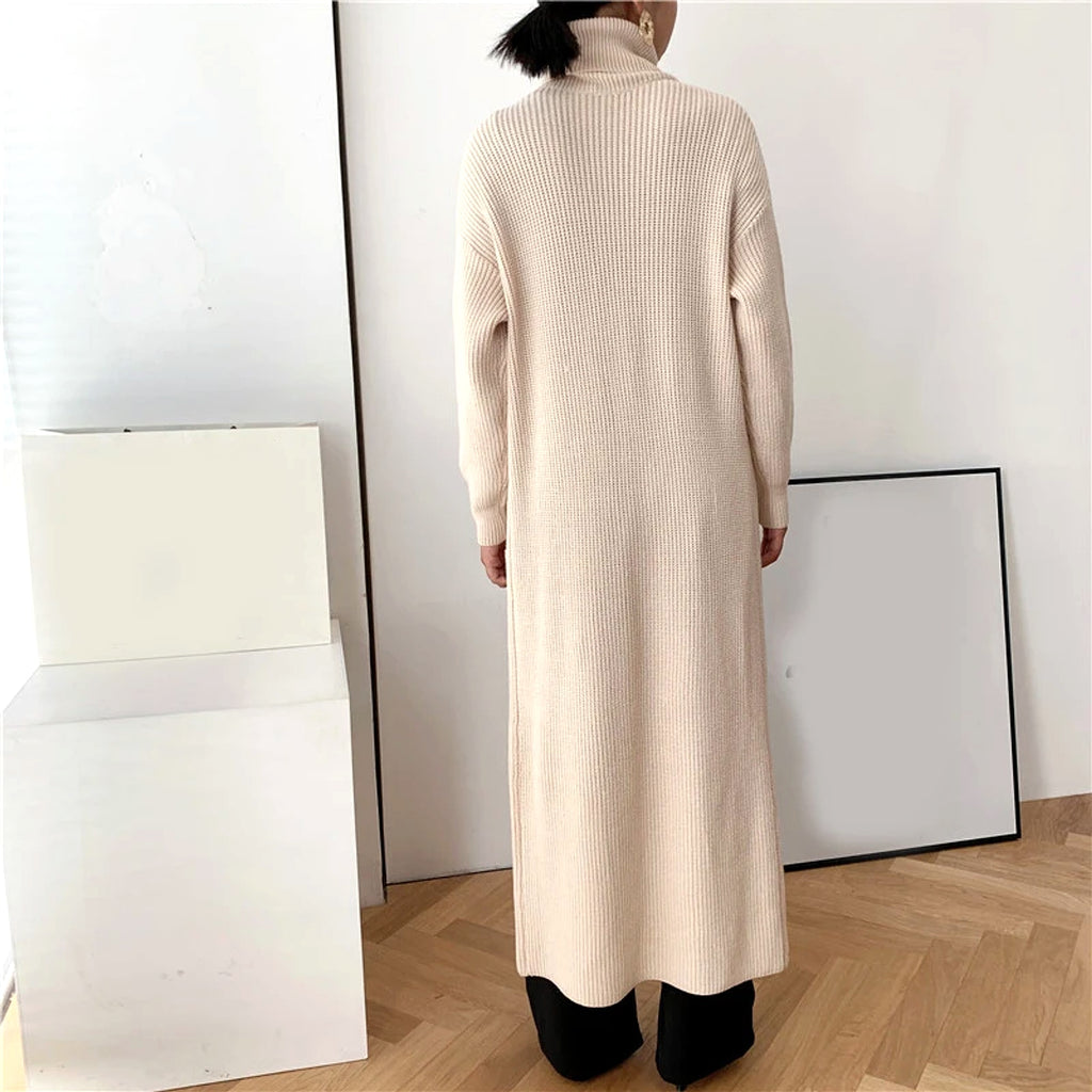 A.1 Long Knit Turtleneck Sweater Long Skirt Pullover Bottoming With Slits And Slim Fit - enhanced image 16