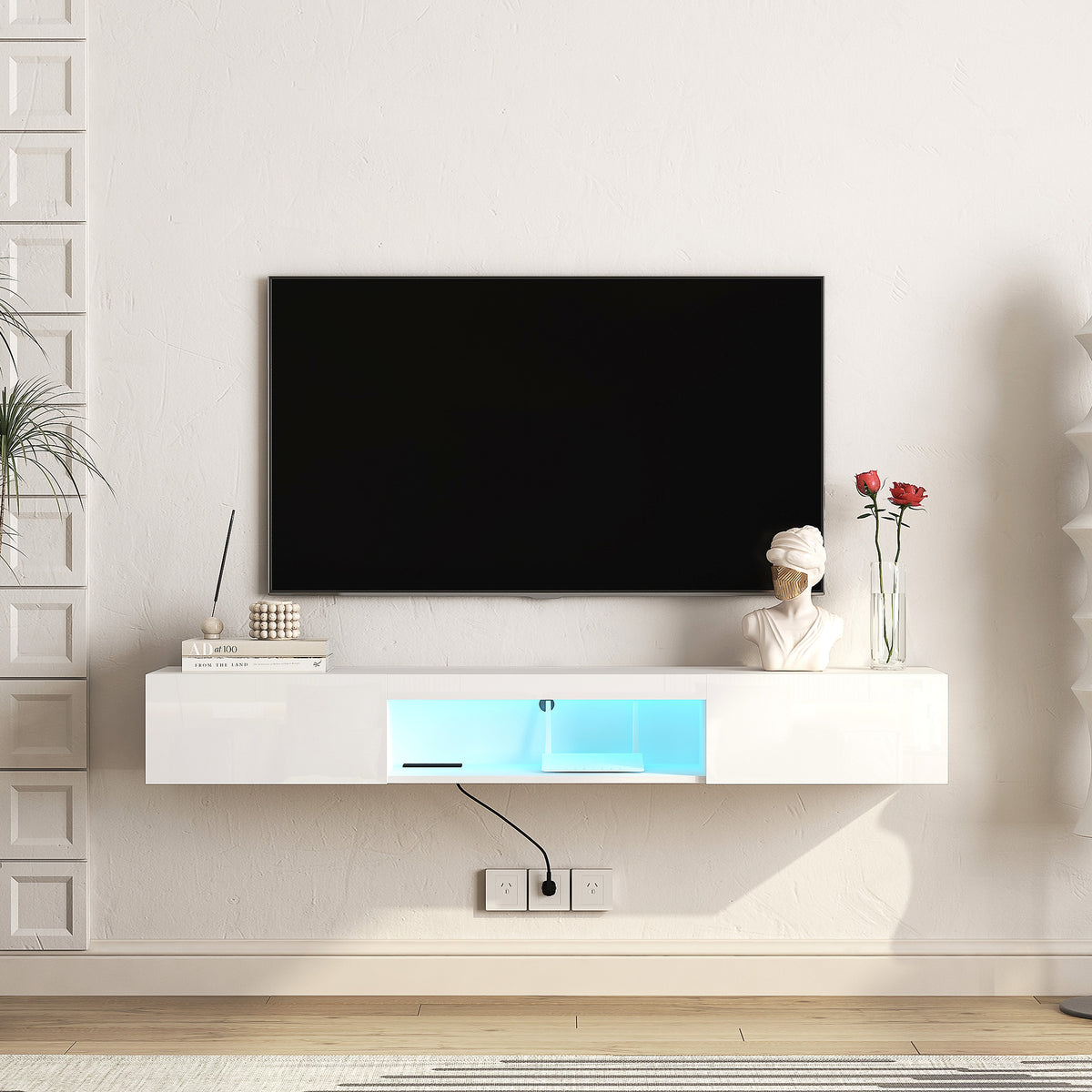LumiWall™ – Floating TV Wall Shelf with 16-Color LED Lights for 55–65" Screens (US Warehouse) - enhanced image 16
