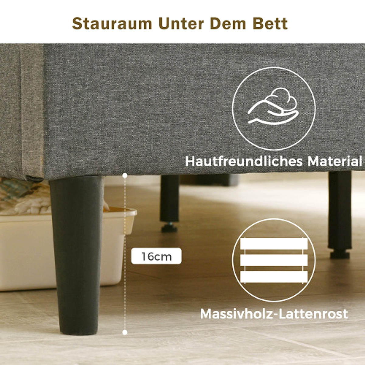 LuneluX_Home – Solid Wood Storage Bed with USB Charging Ports & LED Light (160×200 cm, Gray) - enhanced image 16
