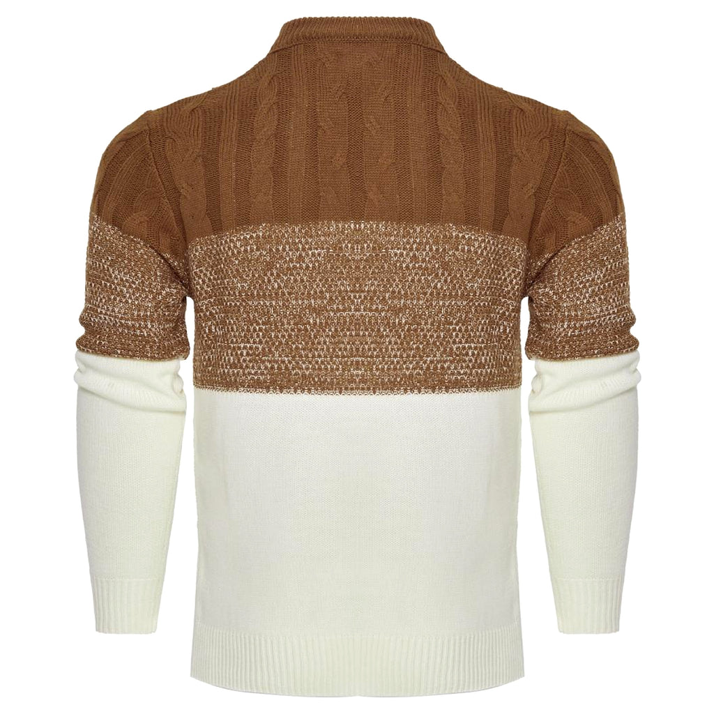 Men's Casual Color Block Long Sleeve Cable Knit Pullover Sweater - enhanced image 16