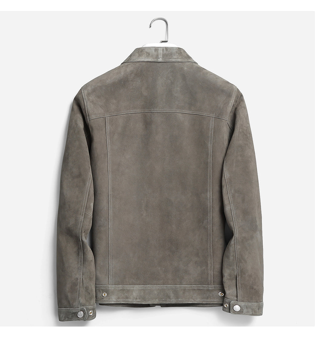 A1. Men's Lambskin Suede Lapel Biker's Leather Jacket - enhanced image 16