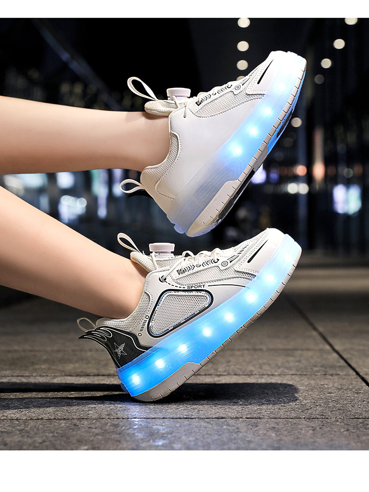 Mesh Double Wheel Heelys Children's Luminous Charging Roller Skating Deformation Skate Shoes - enhanced image 16