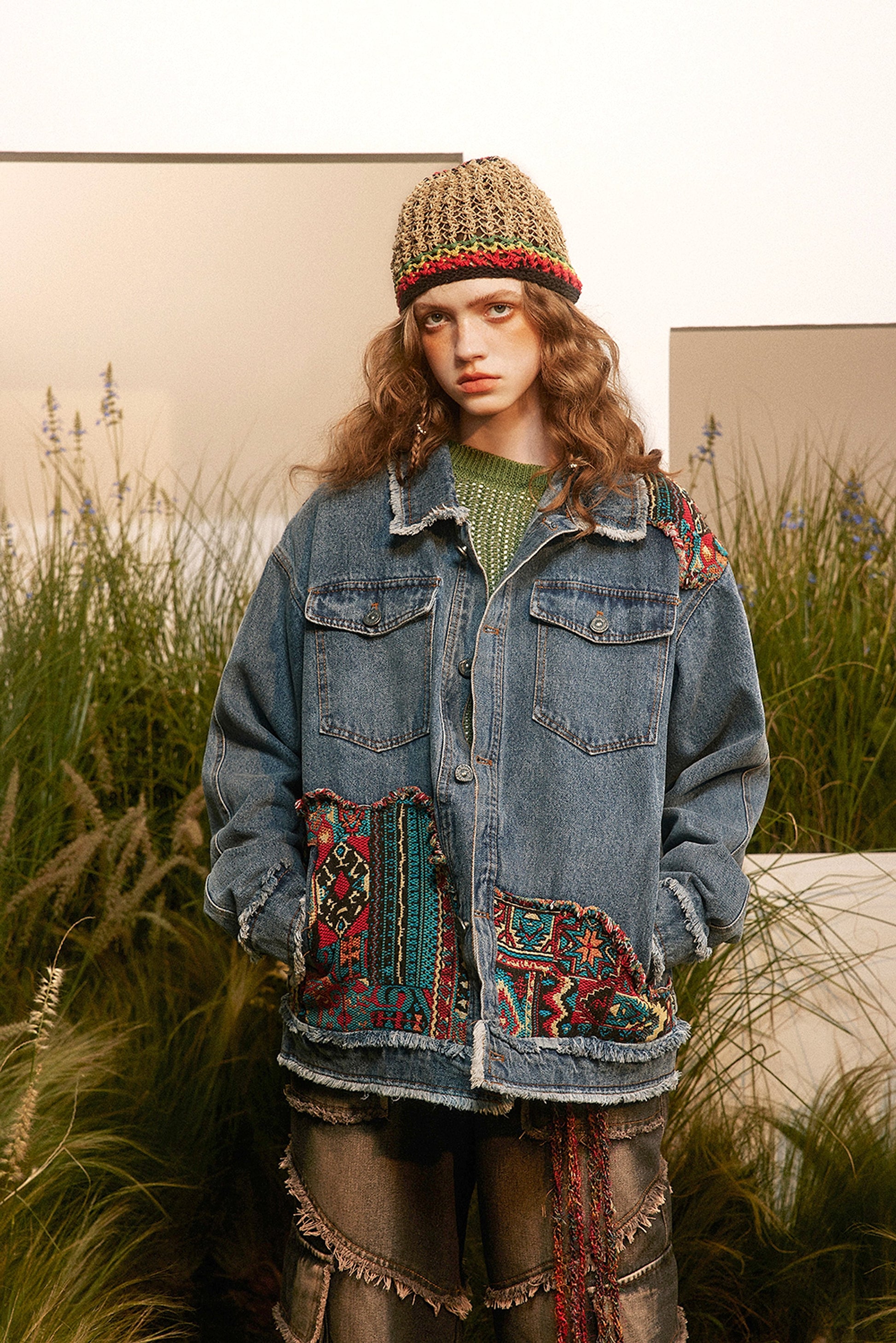 1. National Style Burrs Stitching Washed Denim Jacket - enhanced image 16