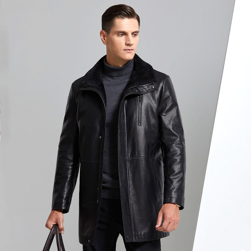 Real Leather Men's Winter Jacket – Thickened & Fleece-Lined Elegance - enhanced image 16