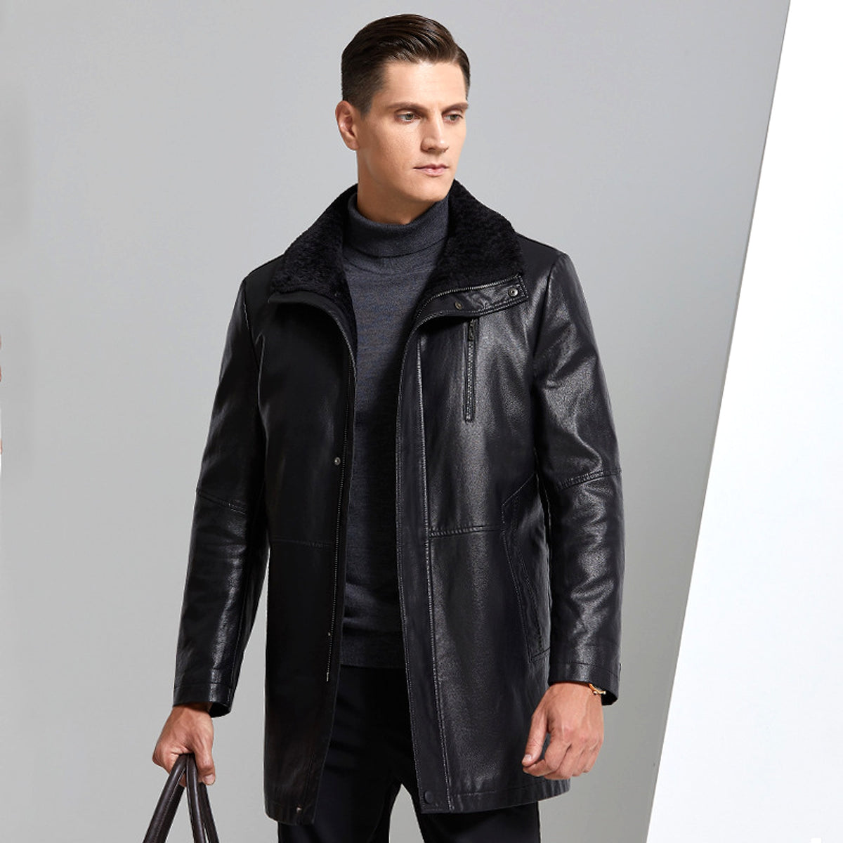 Real Leather Men's Winter Jacket – Thickened & Fleece-Lined Elegance - enhanced image 16