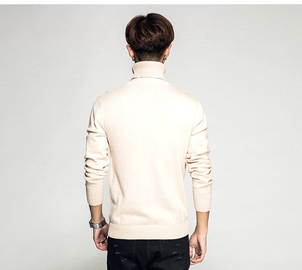Solid Color Long Sleeve Turtleneck Pullover Men's Base Sweater - enhanced image 16