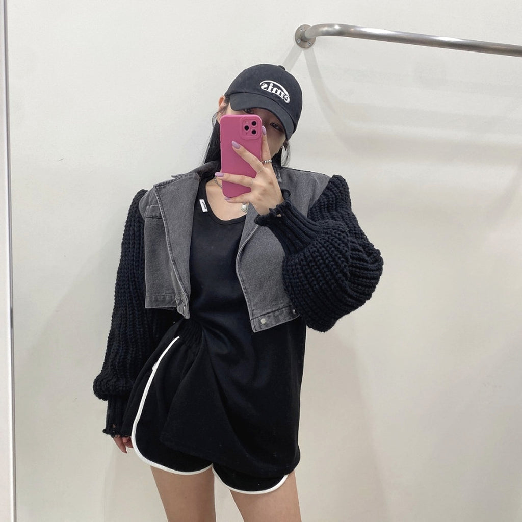 Women's Retro Minority Patchwork Knitting Denim Jacket - enhanced image 16