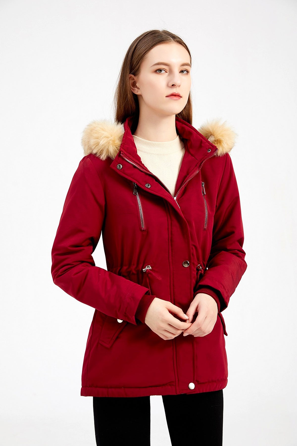 Women's Winter Coat with Detachable Hood – Warm Fleece-Lined Jacket - enhanced image 16