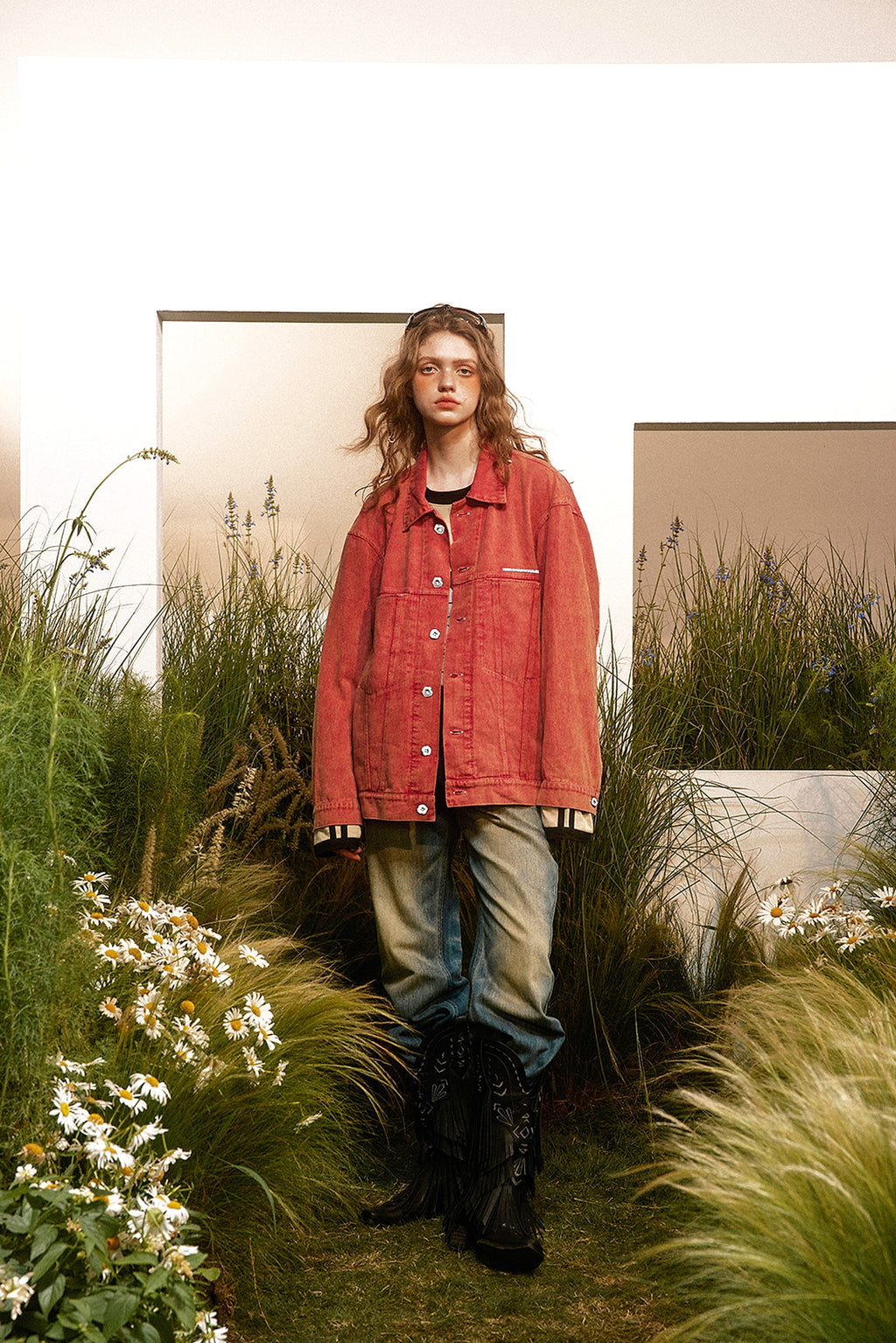Abstract Embroidered Washed Denim Jacket - enhanced image 17