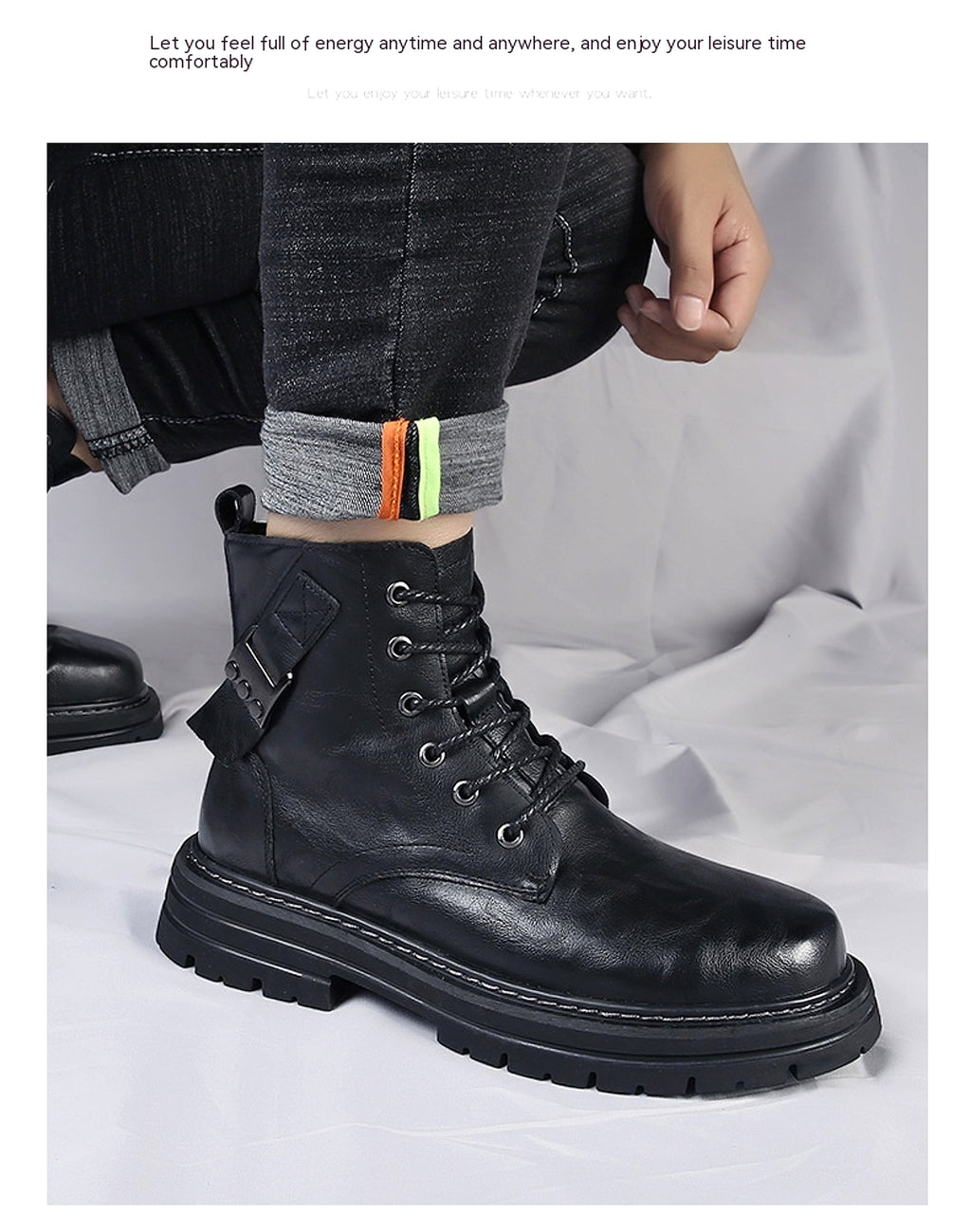 Autumn And Winter Cowhide Casual Mens Boots Thick Bottom Round Toe Warm - enhanced image 17