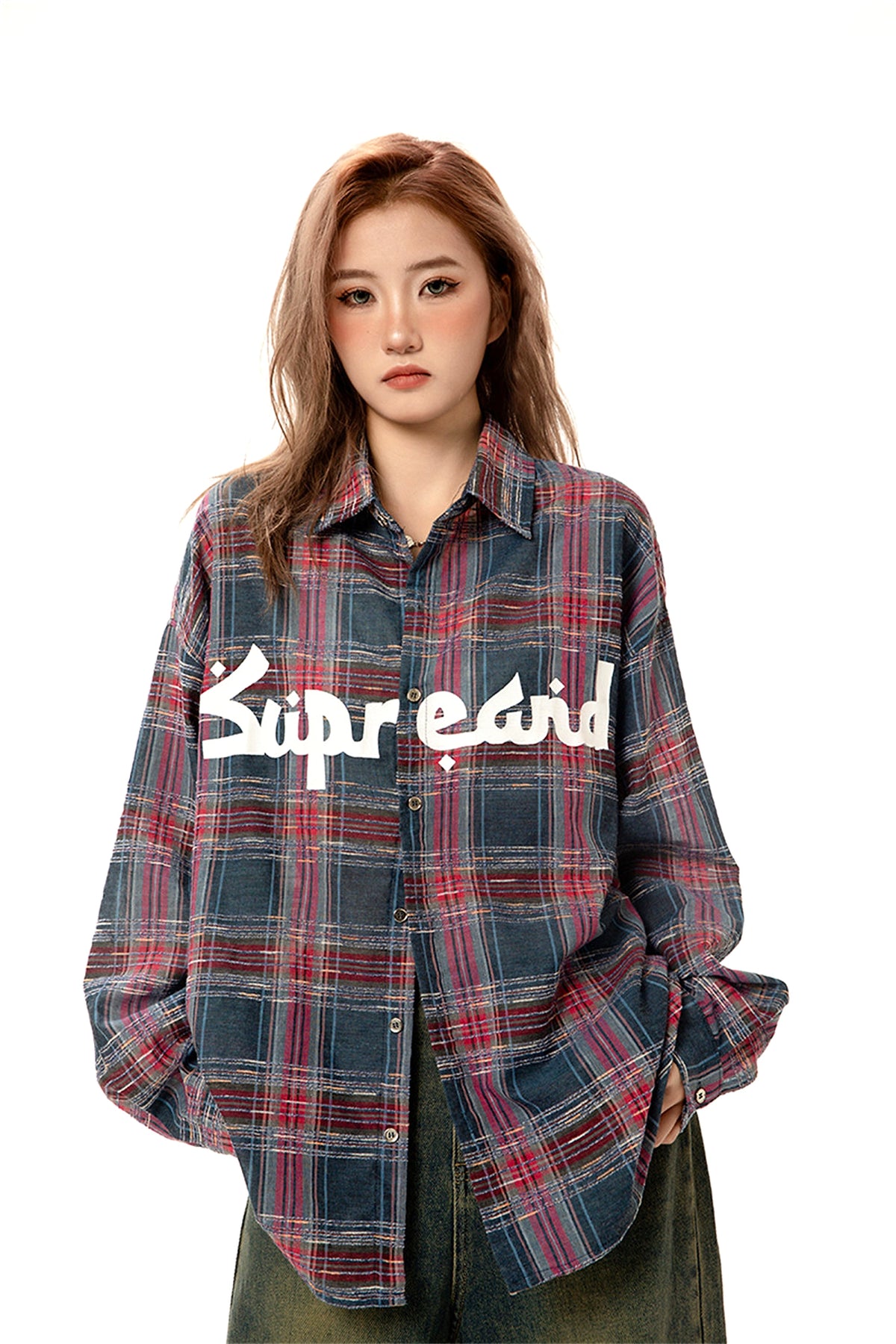 Color-contrast Check Letter Printed Long Sleeve DressShirt - enhanced image 17